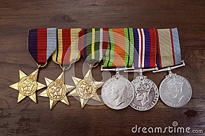 Australian Army World War II campaign medals Editorial Stock Photo